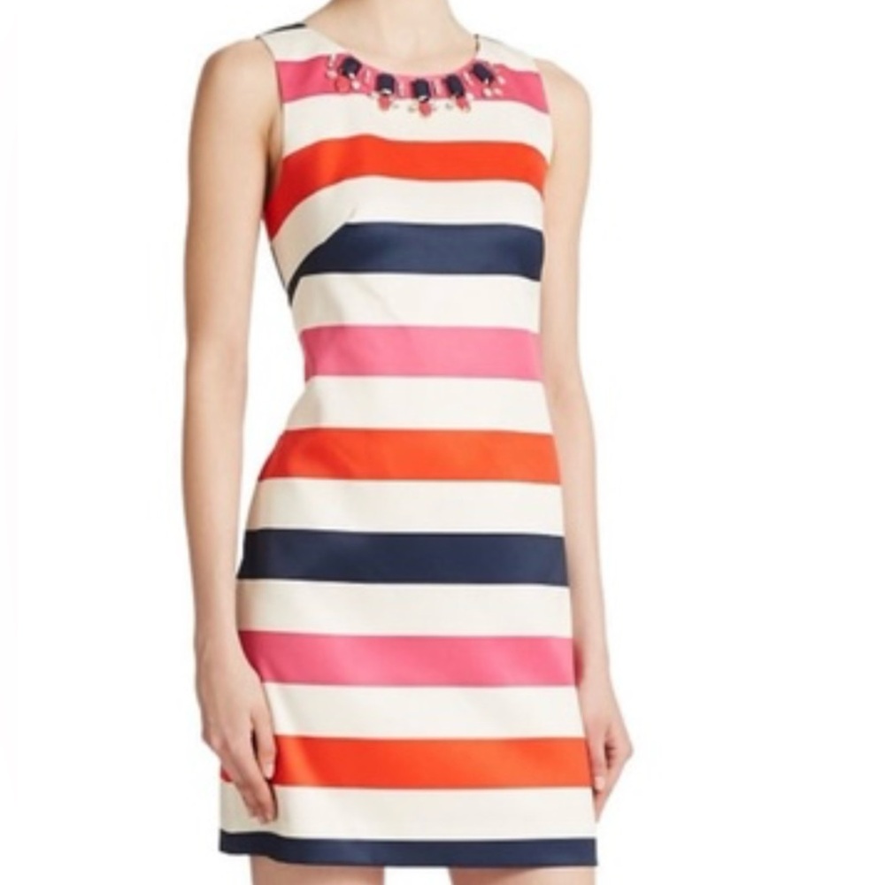 Vince Camuto womens Beaded Collar Striped Shift Dress size 14